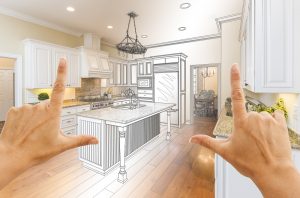 Female,Hands,Framing,Gradated,Custom,Kitchen,Design,Drawing,And,Photo